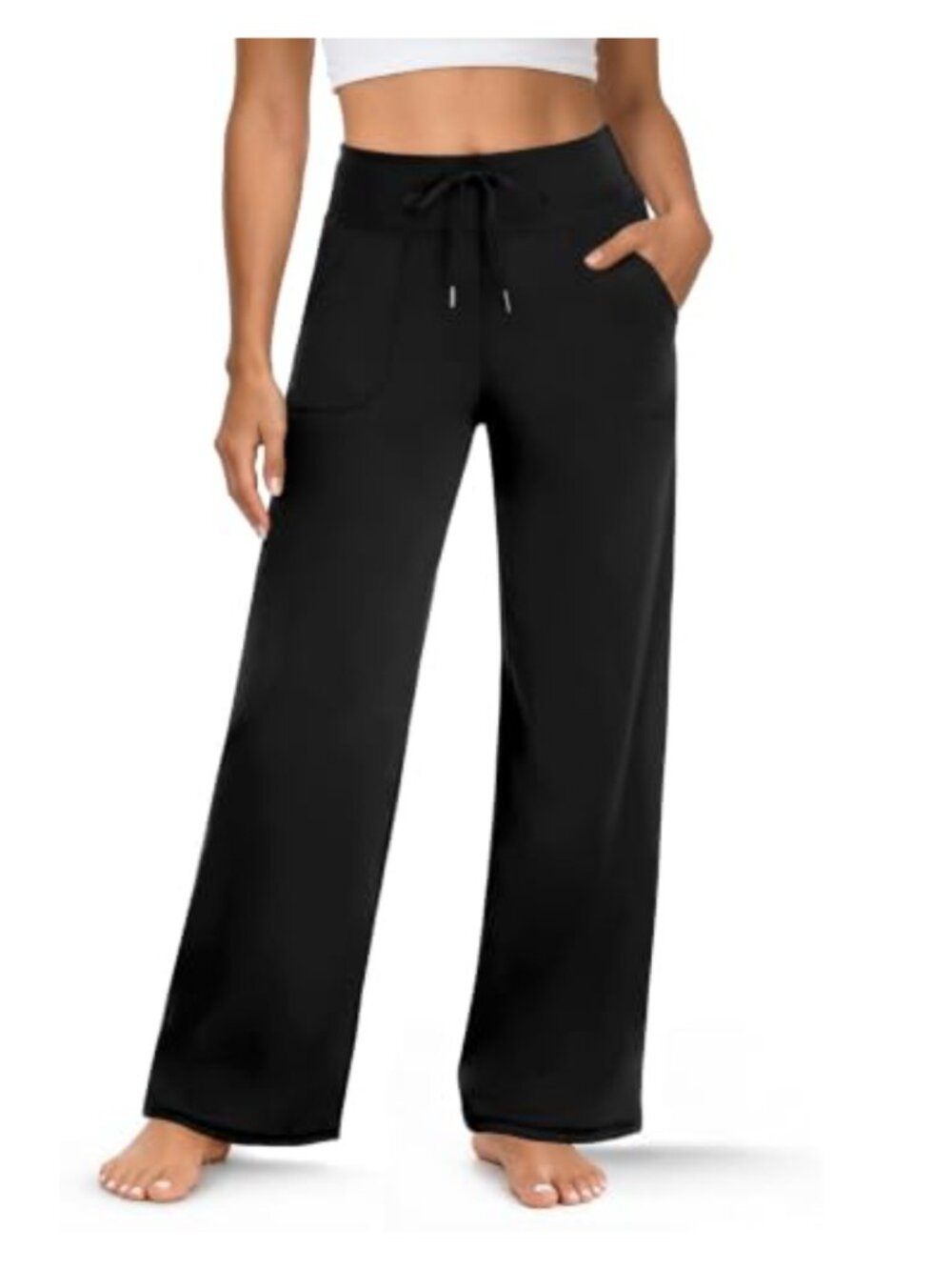 Wide Leg Yoga Pants High Waist Stretch Trousers with Pockets
